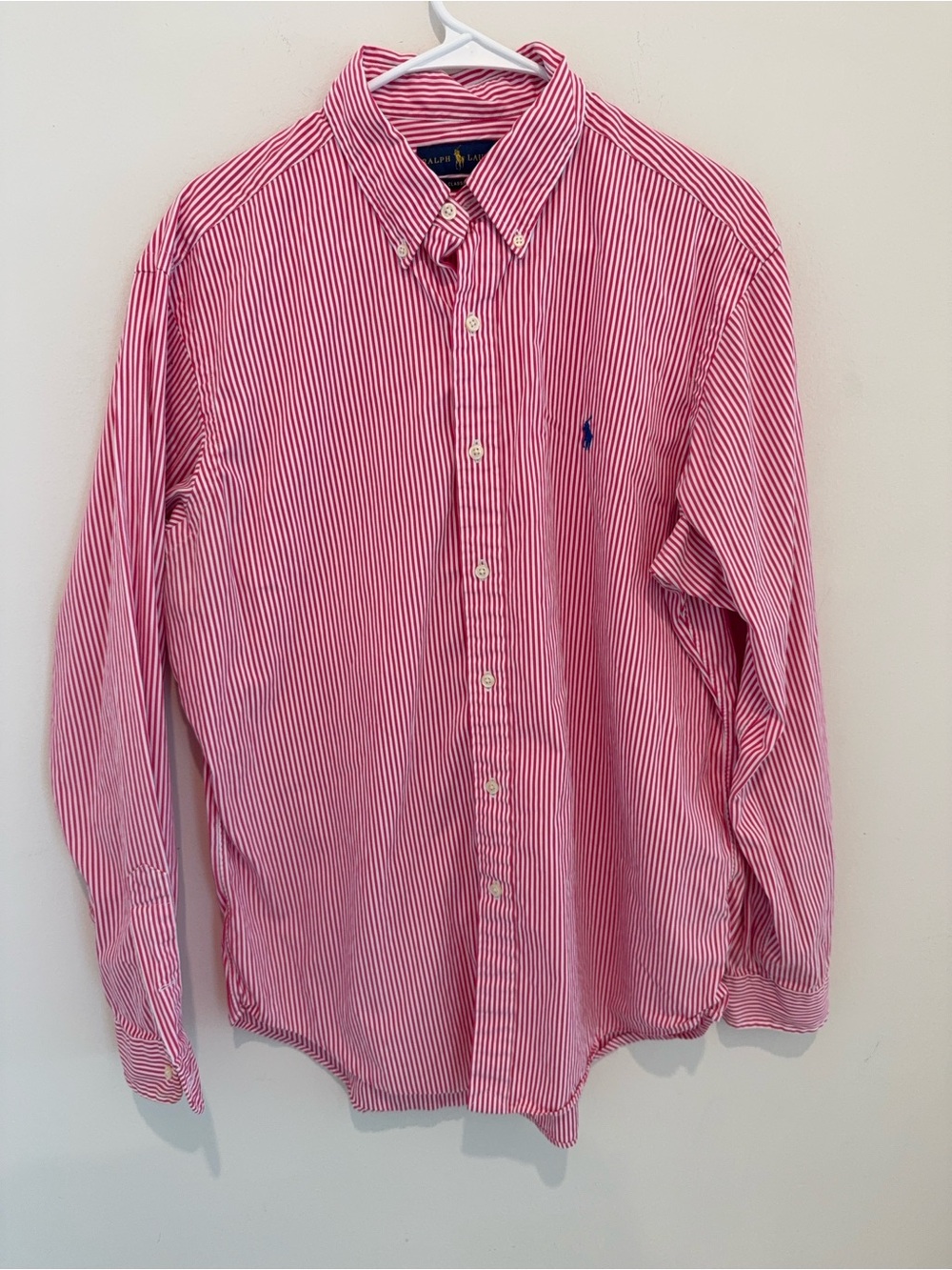 Ralph Lauren Red and White Striped Button-Down Shirt